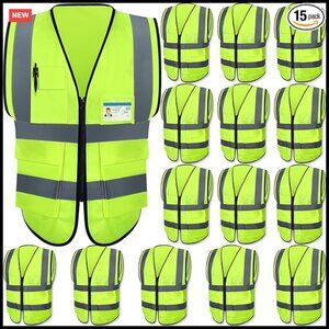 High Visibility Reflective Safety Vest with Pockets Zipper Workwear